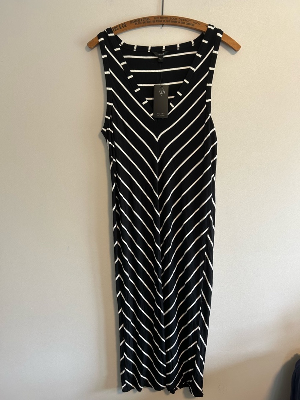 NEW guess small black & white chevron striped sleeveless midi dress open back
